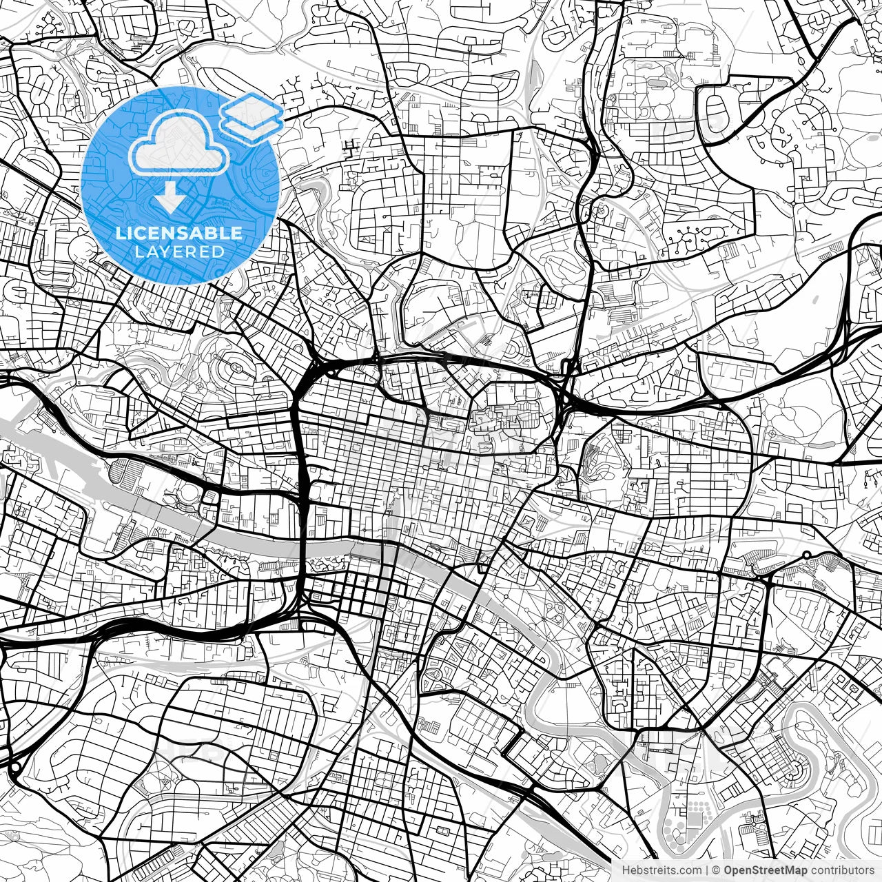 Layered PDF map of Glasgow, Glasgow, Scotland