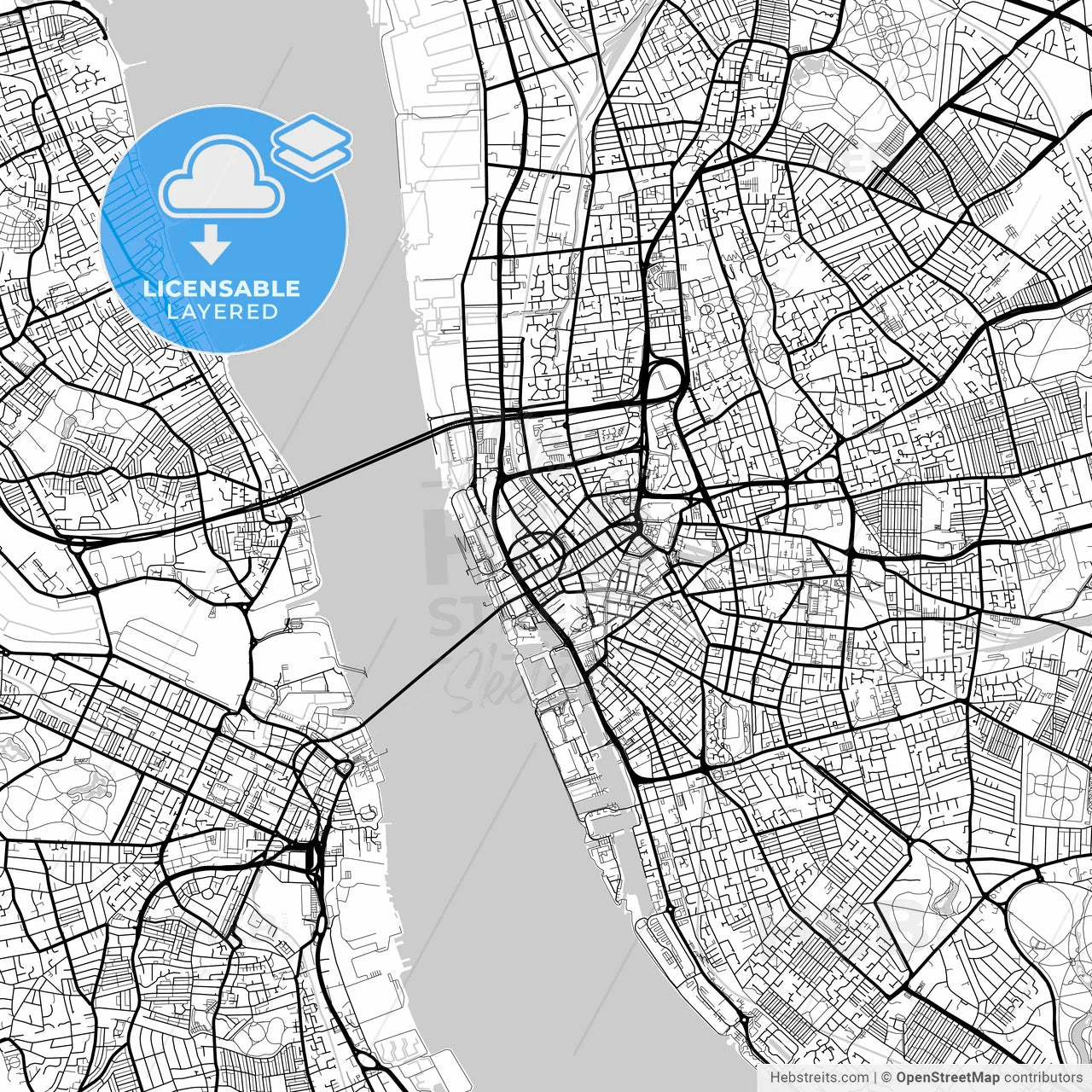 Layered PDF map of Liverpool, North West England, England