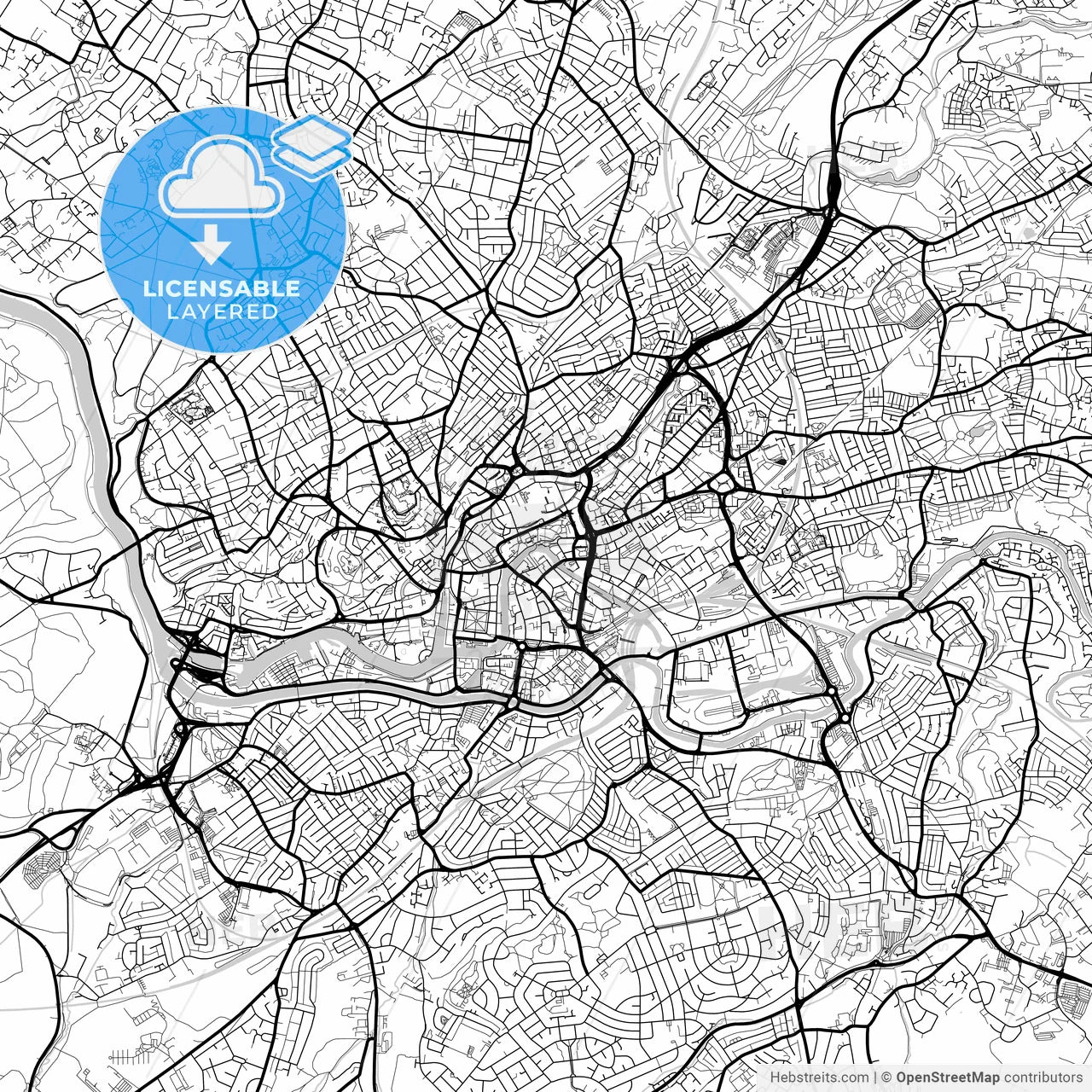 Layered PDF map of Bristol, South West England, England