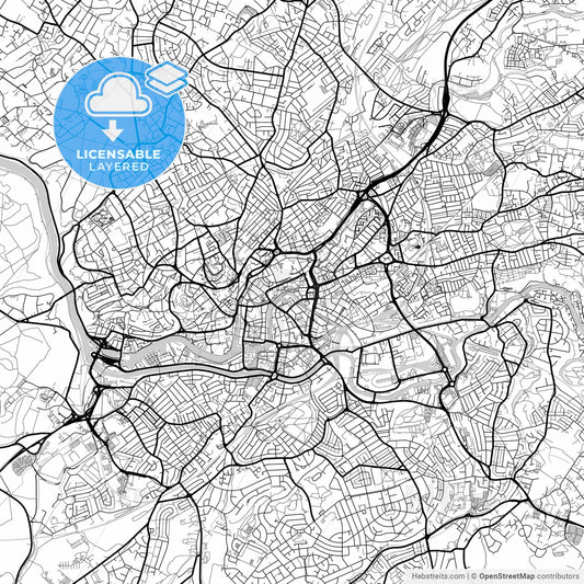 Layered PDF map of Bristol, South West England, England