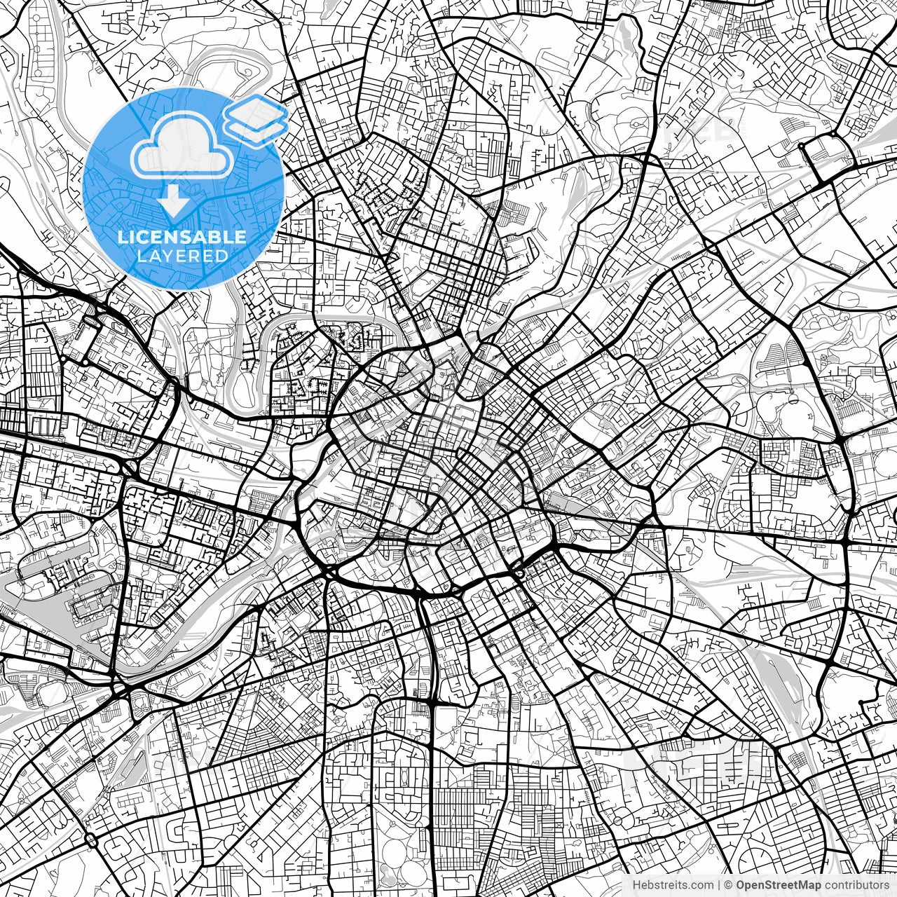 Layered PDF map of Manchester, North West England, England
