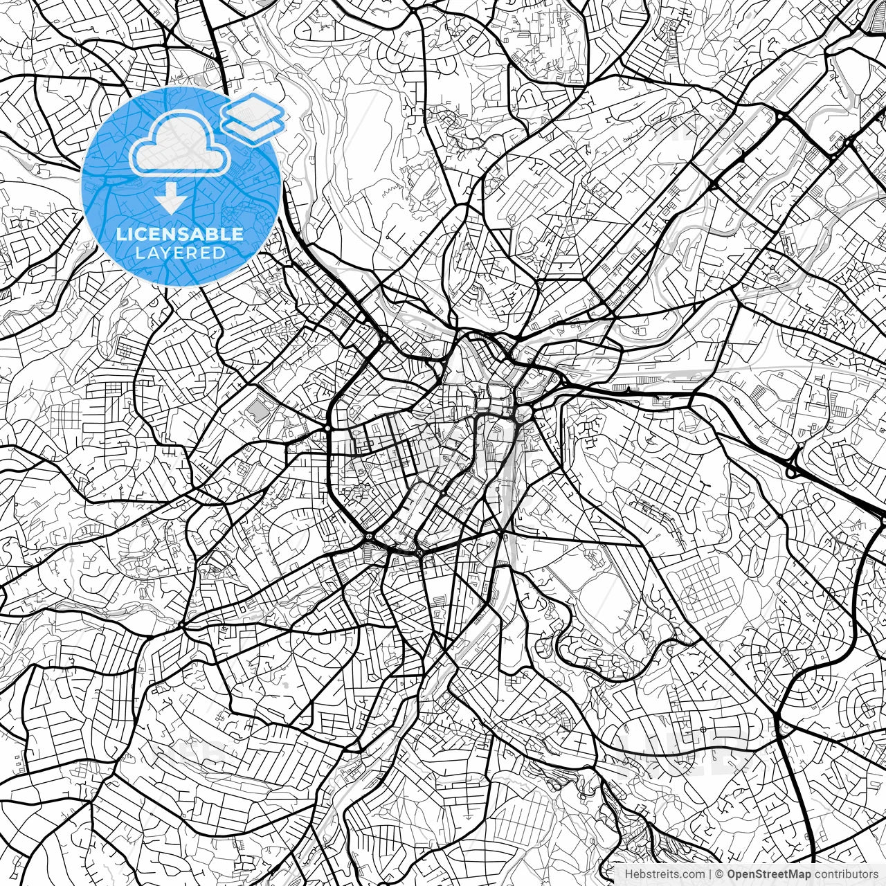 Layered PDF map of Sheffield, Yorkshire and the Humber, England