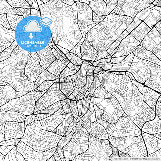 Layered PDF map of Sheffield, Yorkshire and the Humber, England
