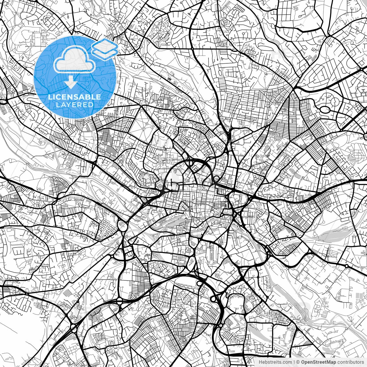 Layered PDF map of Leeds, Yorkshire and the Humber, England