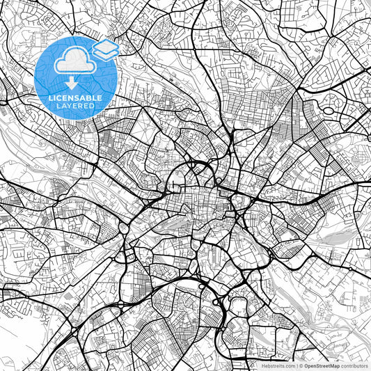 Layered PDF map of Leeds, Yorkshire and the Humber, England