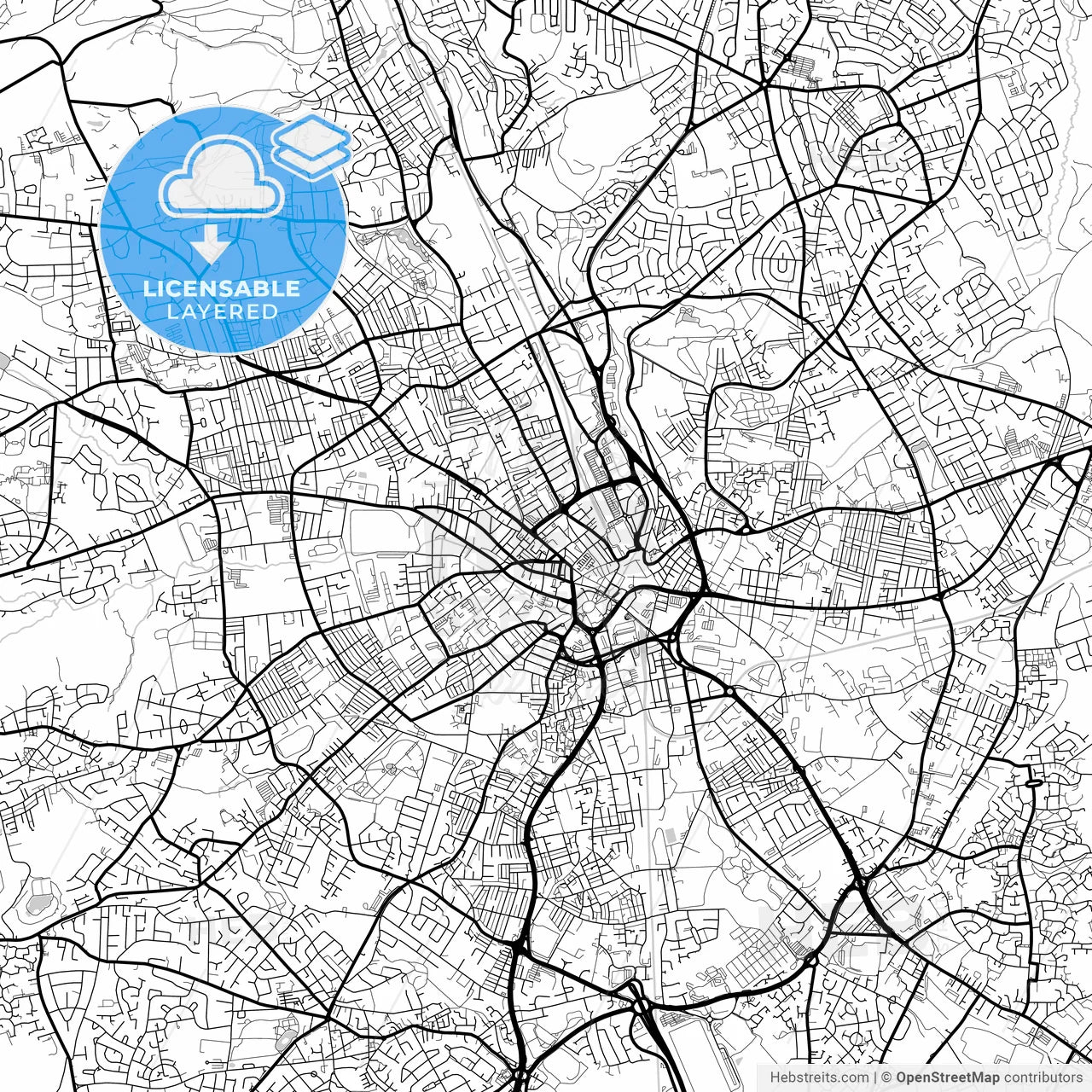 Layered PDF map of Bradford, Yorkshire and the Humber, England