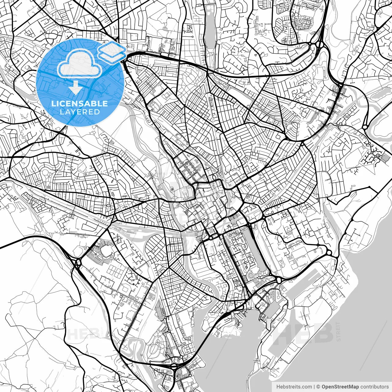 Layered PDF map of Cardiff, Cardiff, Wales