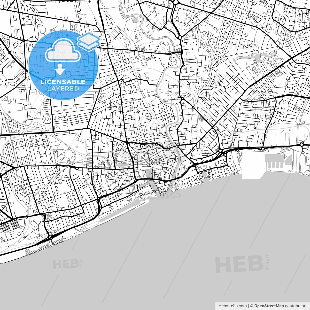 Layered PDF map of Kingston upon Hull, Yorkshire and the Humber, England