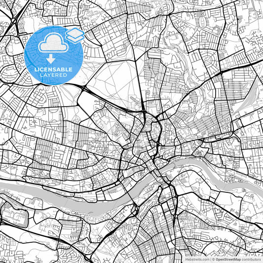 Layered PDF map of Newcastle upon Tyne, North East England, England
