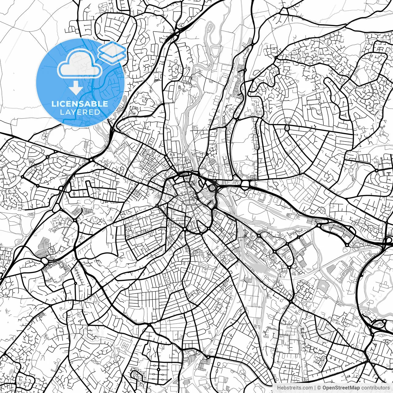 Layered PDF map of Derby, East Midlands, England