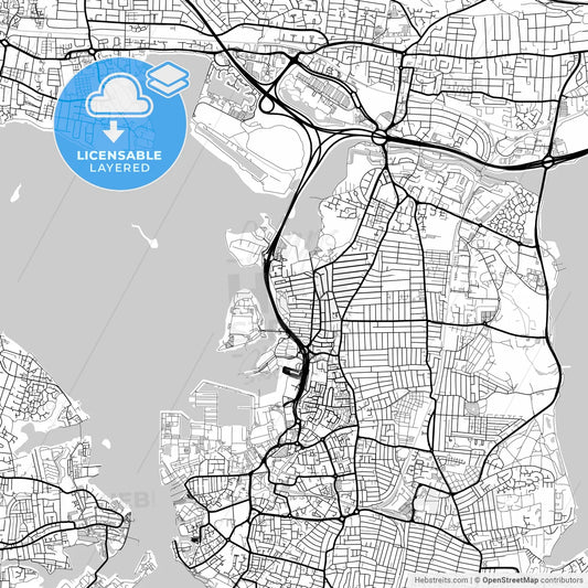 Layered PDF map of Portsmouth, South East England, England
