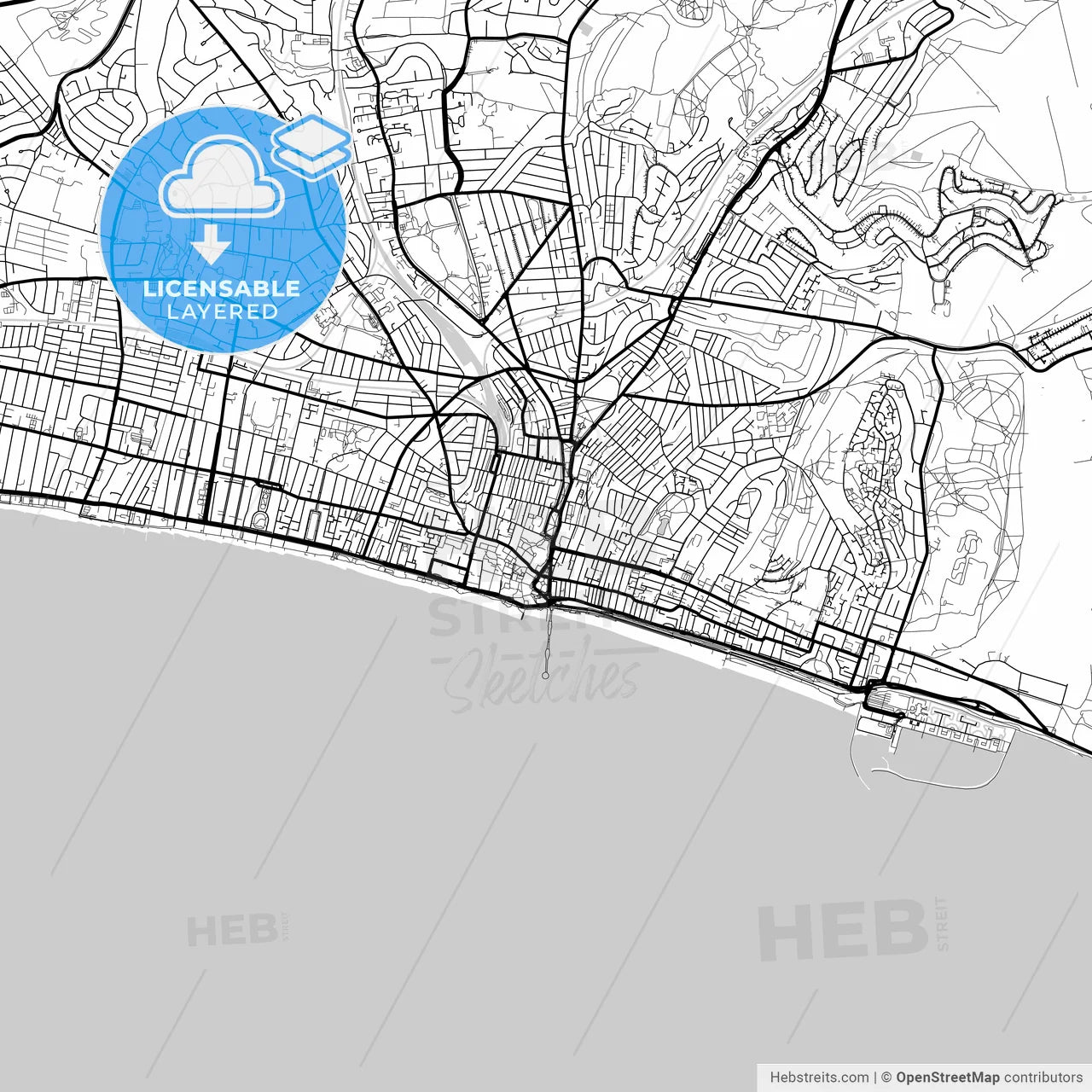 Layered PDF map of Brighton and Hove, South East England, England
