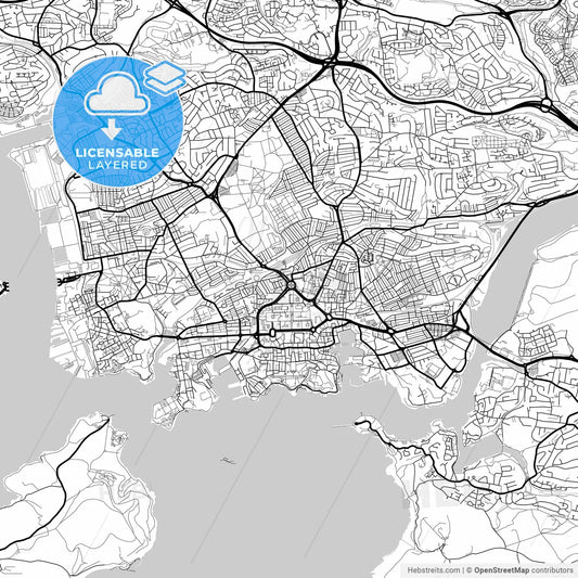 Layered PDF map of Plymouth, South West England, England