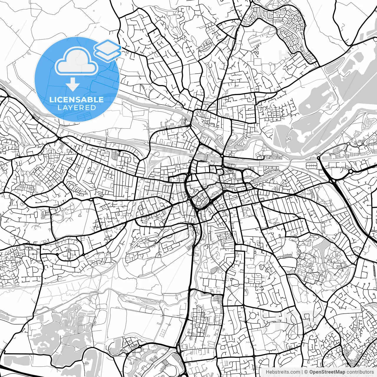 Layered PDF map of Reading, South East England, England