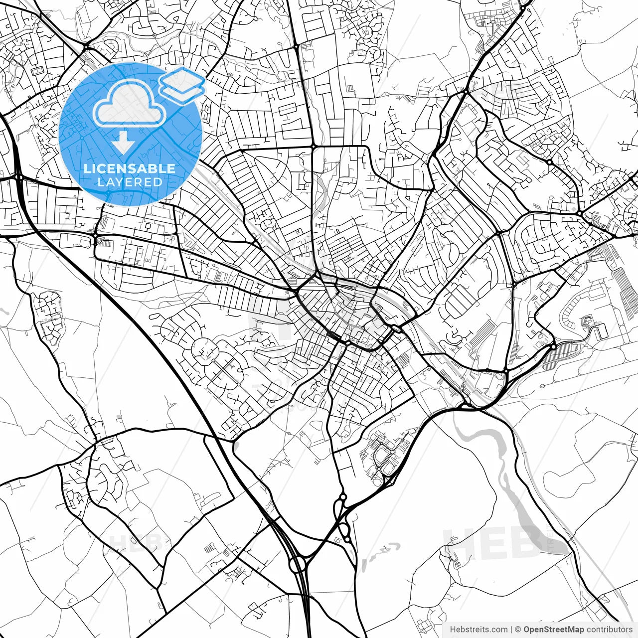 Layered PDF map of Luton, East of England, England