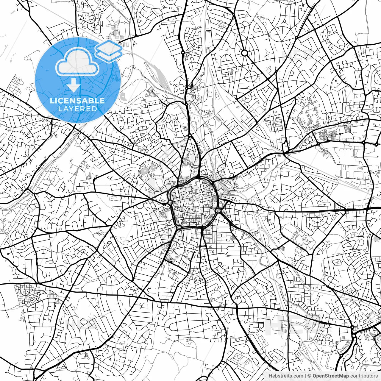Layered PDF map of Wolverhampton, West Midlands, England