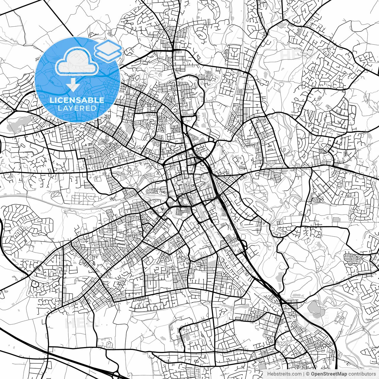 Layered PDF map of Bolton, North West England, England
