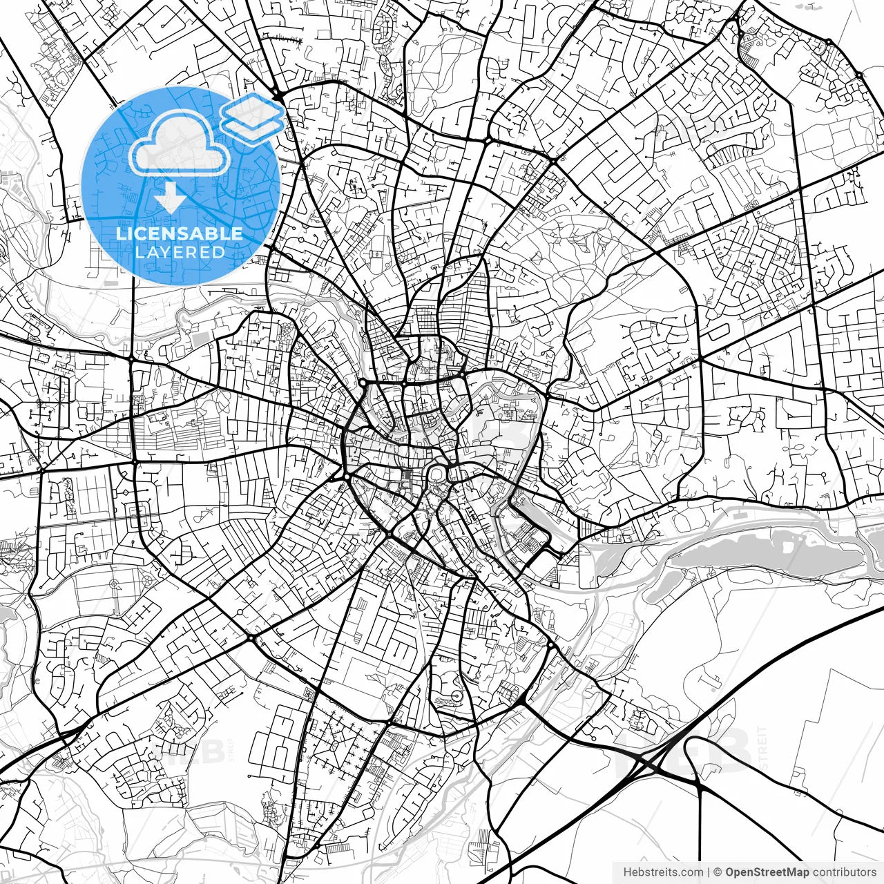 Layered PDF map of Norwich, East of England, England