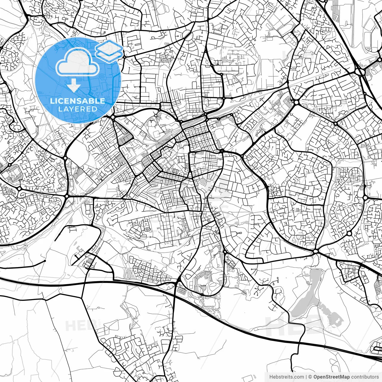 Layered PDF map of Swindon, South West England, England