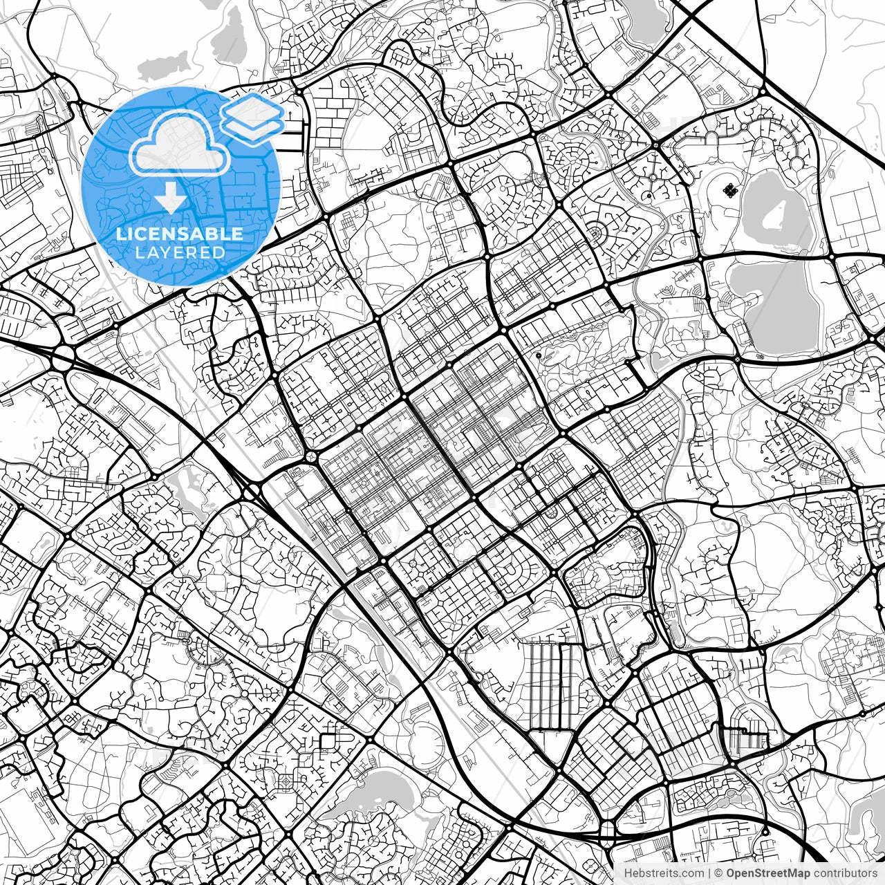 Layered PDF map of Milton Keynes, South East England, England