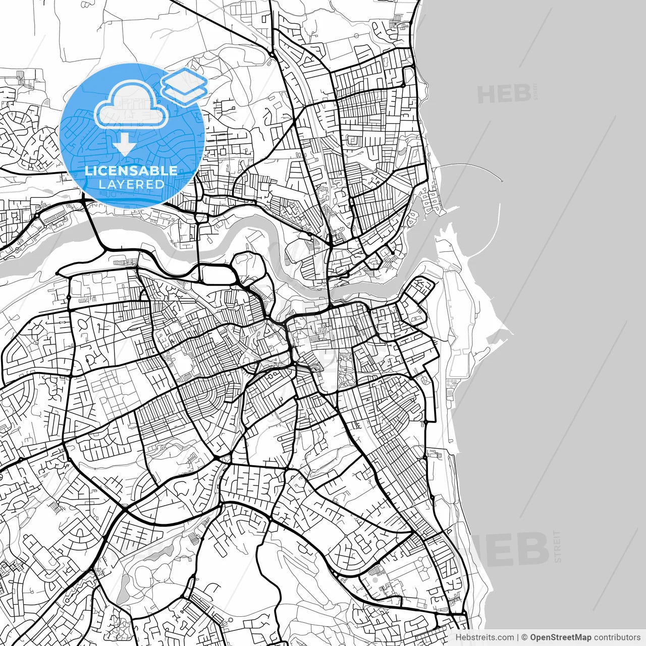 Layered PDF map of Sunderland, North East England, England
