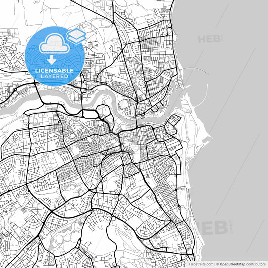 Layered PDF map of Sunderland, North East England, England