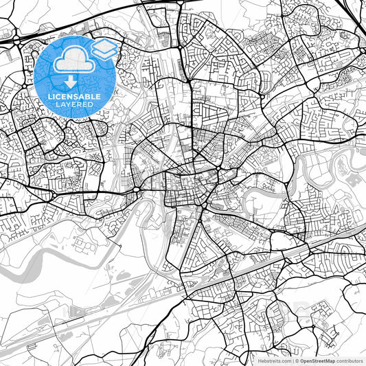 Layered PDF map of Warrington, North West England, England