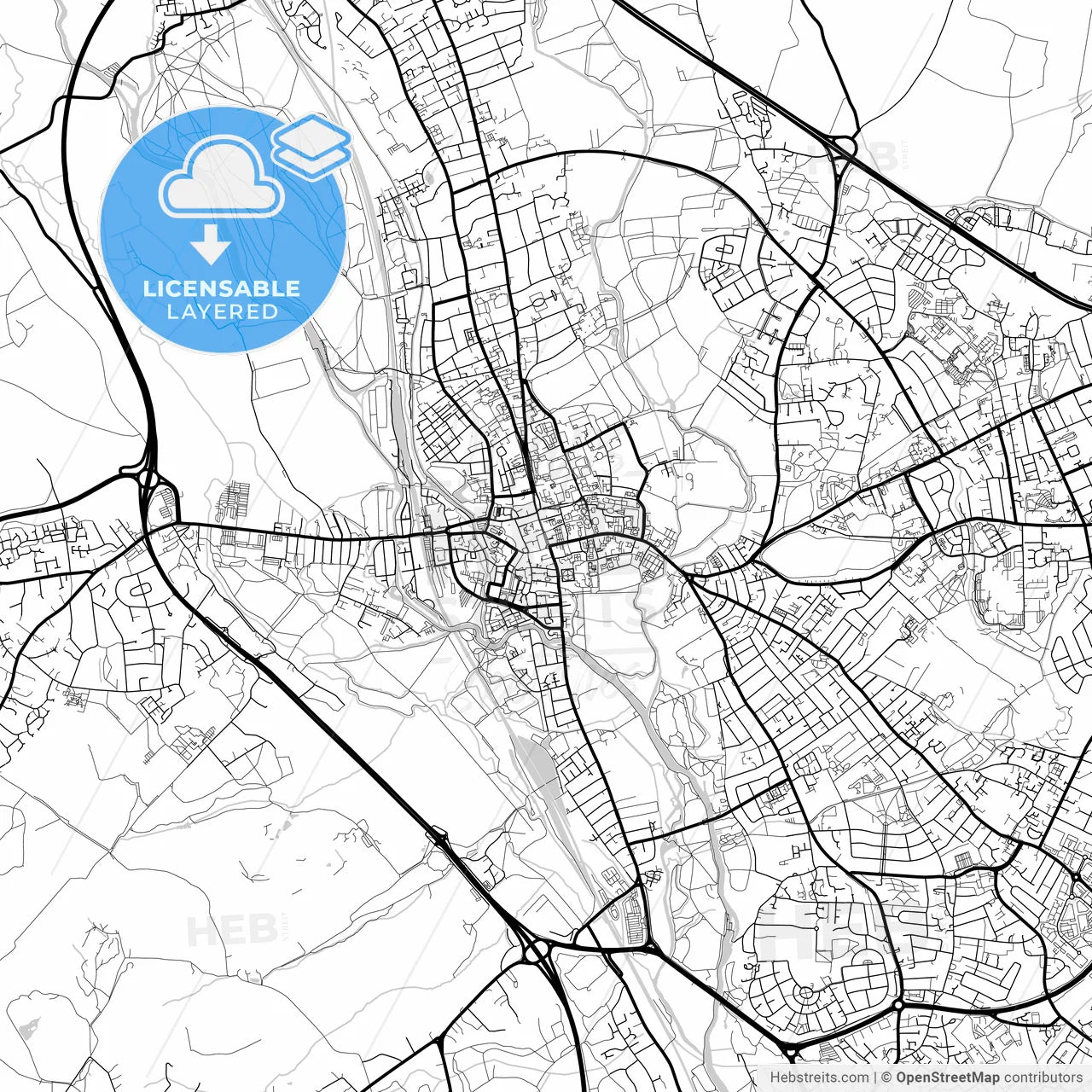 Layered PDF map of Oxford, South East England, England