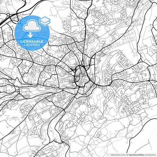 Layered PDF map of Huddersfield, Yorkshire and the Humber, England