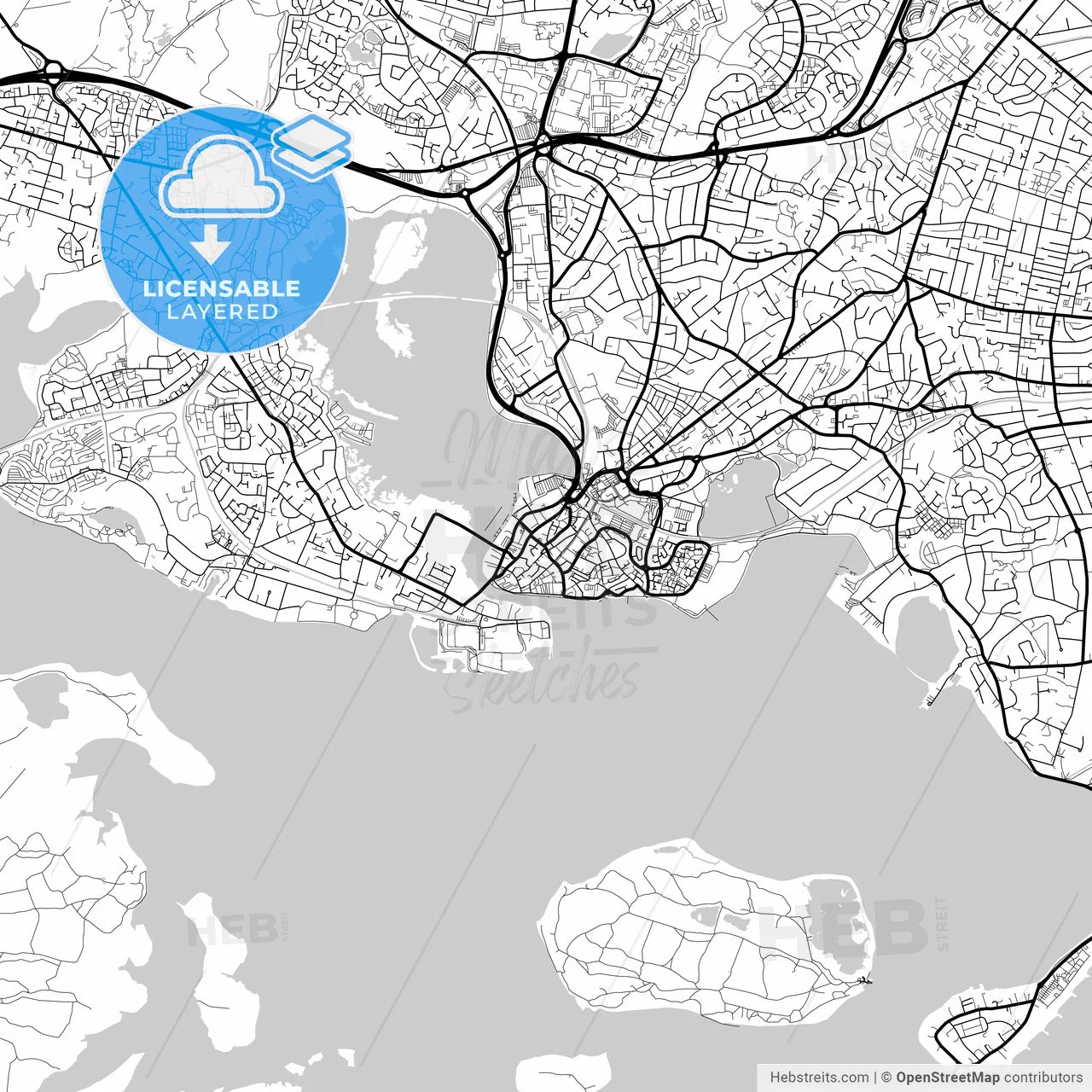 Layered PDF map of Poole, South West England, England