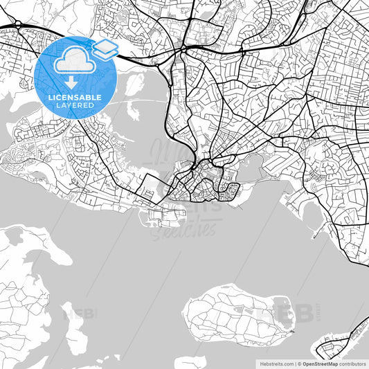 Layered PDF map of Poole, South West England, England