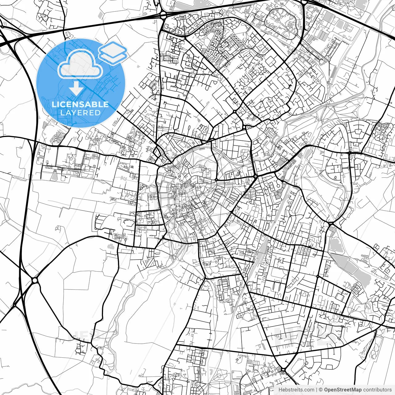 Layered PDF map of Cambridge, East of England, England