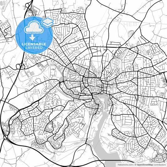 Layered PDF map of Ipswich, East of England, England