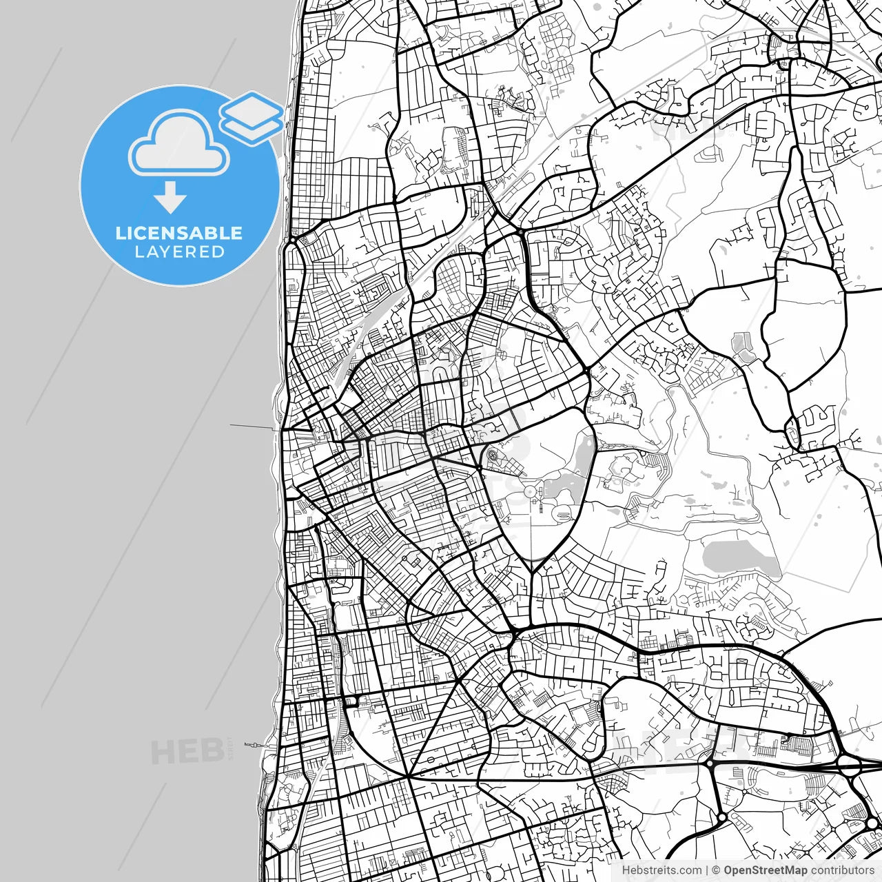 Layered PDF map of Blackpool, North West England, England