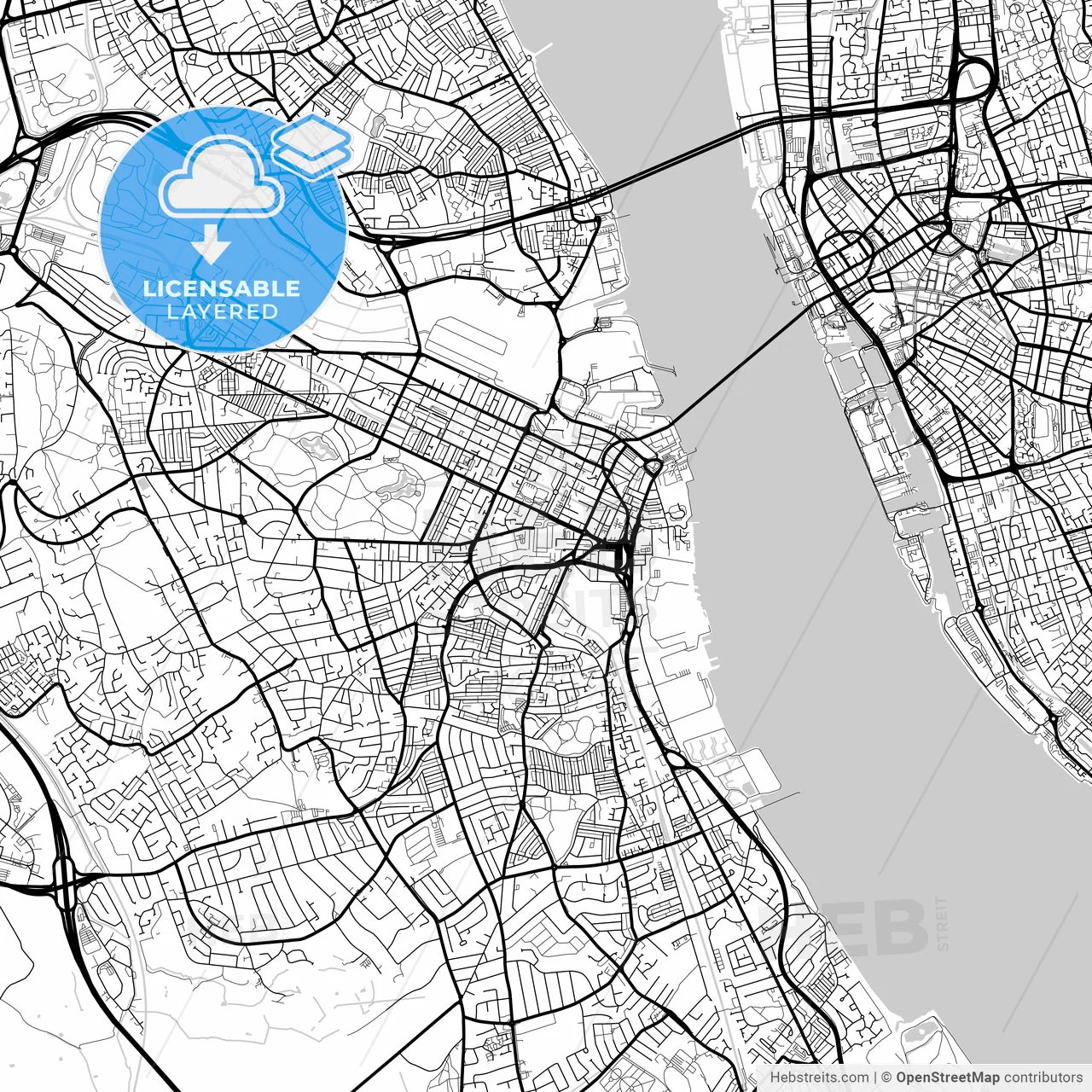 Layered PDF map of Birkenhead, North West England, England