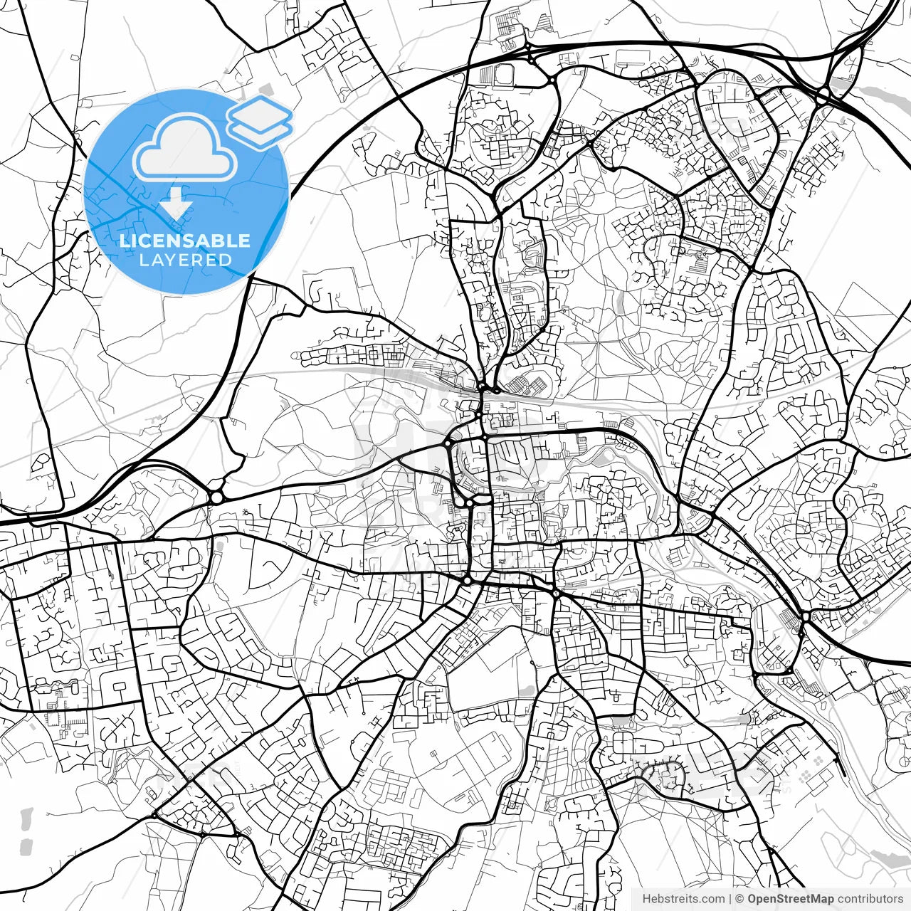 Layered PDF map of Colchester, East of England, England