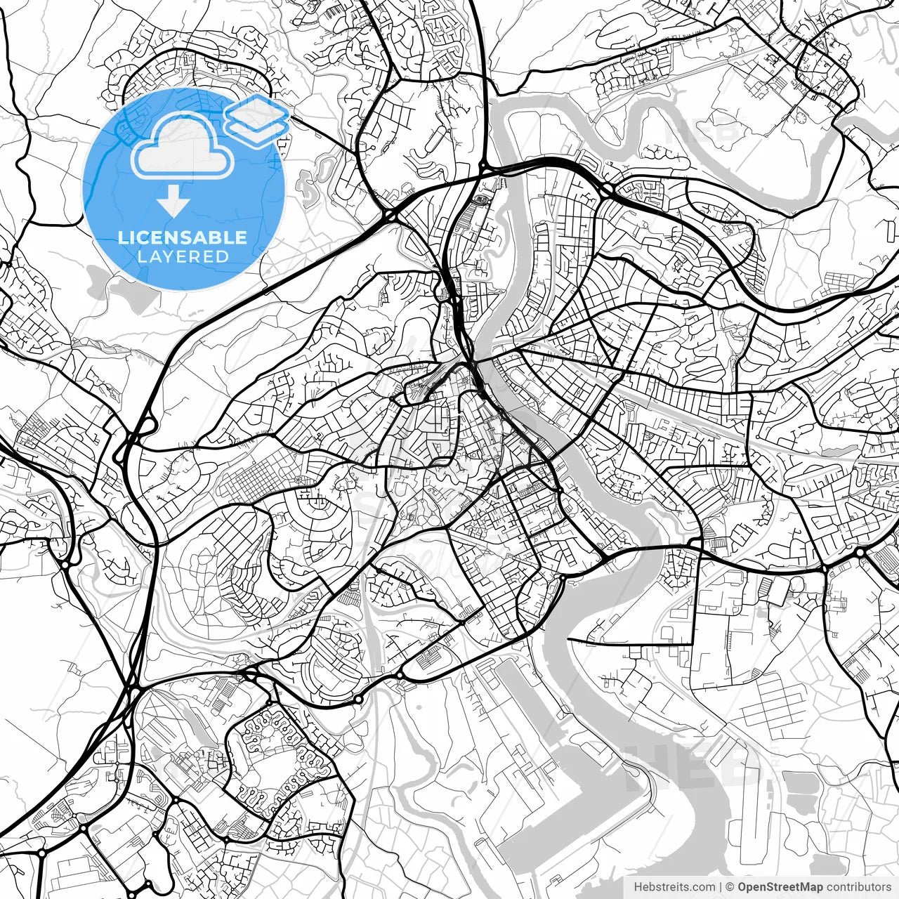 Layered PDF map of Newport, Newport, Wales