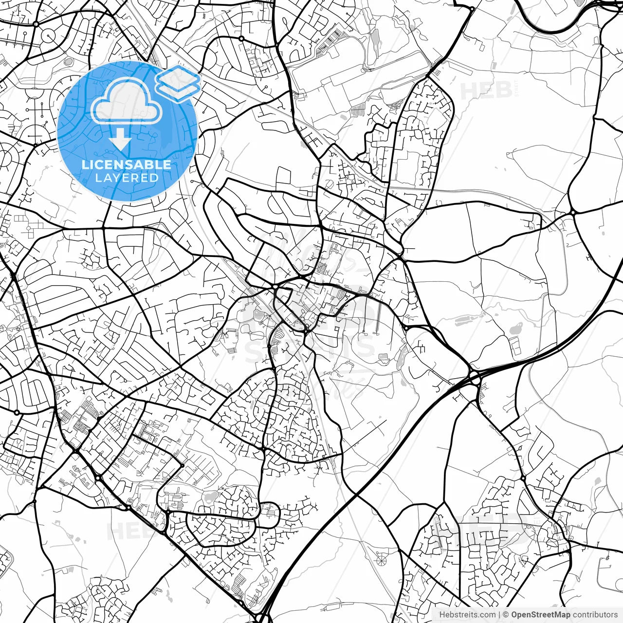 Layered PDF map of Solihull, West Midlands, England