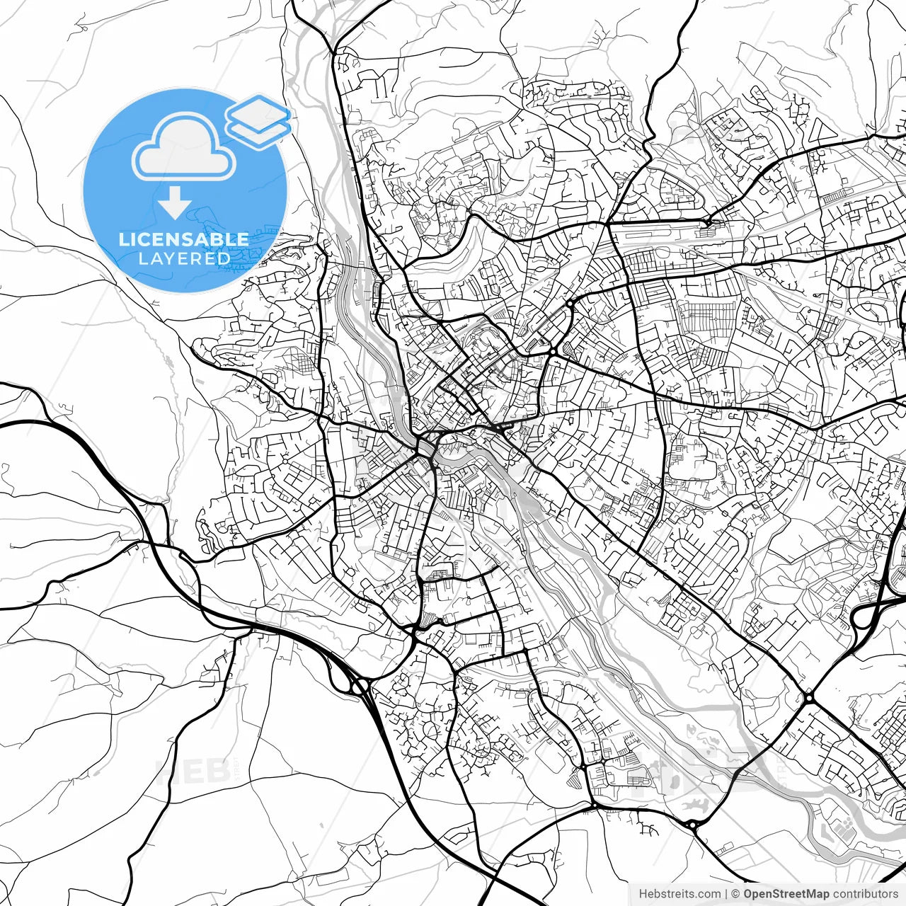 Layered PDF map of Exeter, South West England, England