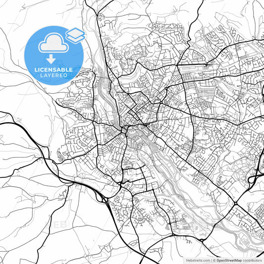 Layered PDF map of Exeter, South West England, England