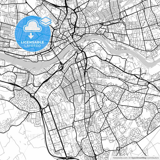 Layered PDF map of Gateshead, North East England, England