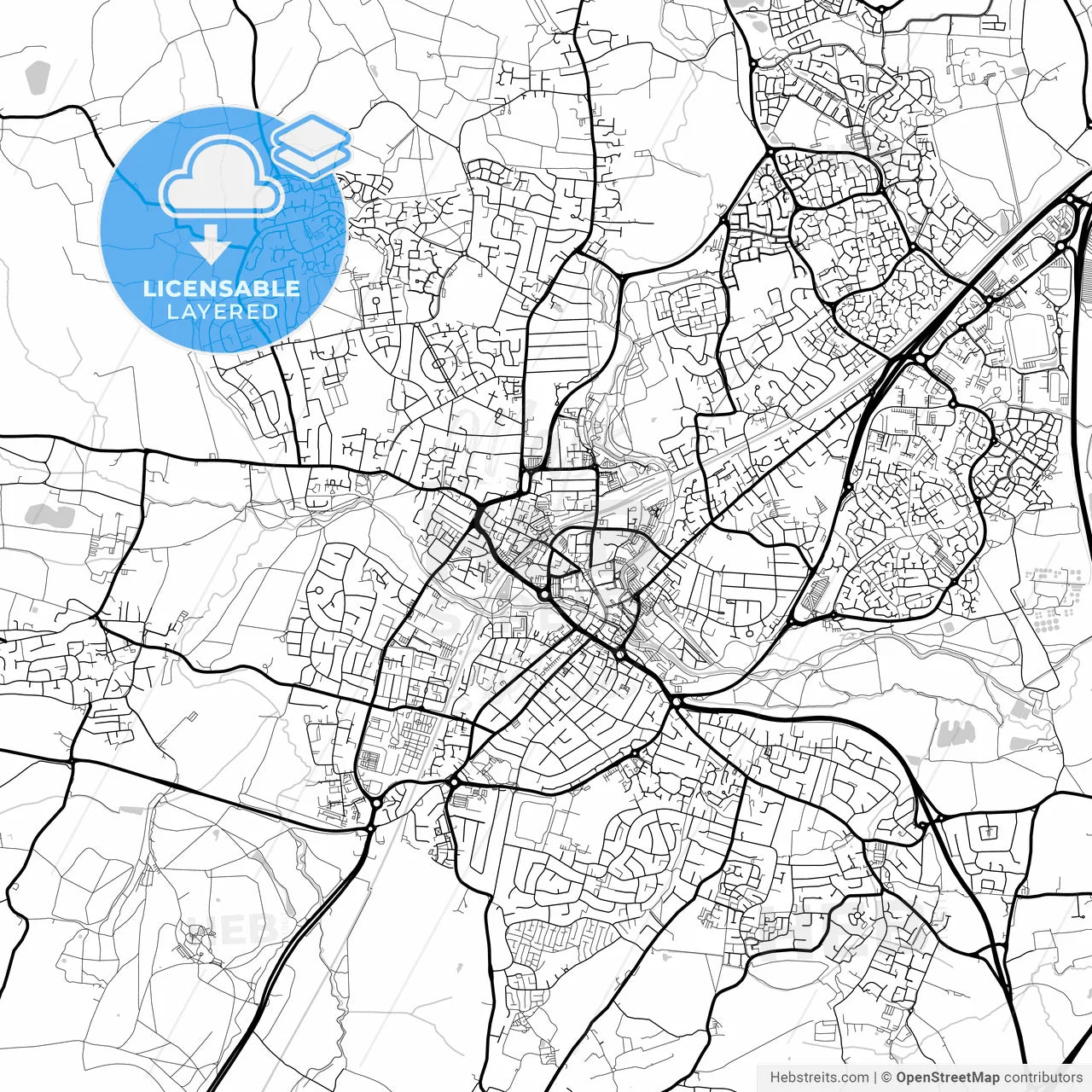 Layered PDF map of Chelmsford, East of England, England