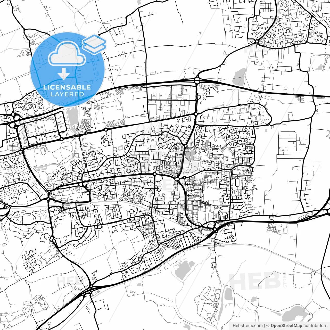 Layered PDF map of Basildon, East of England, England