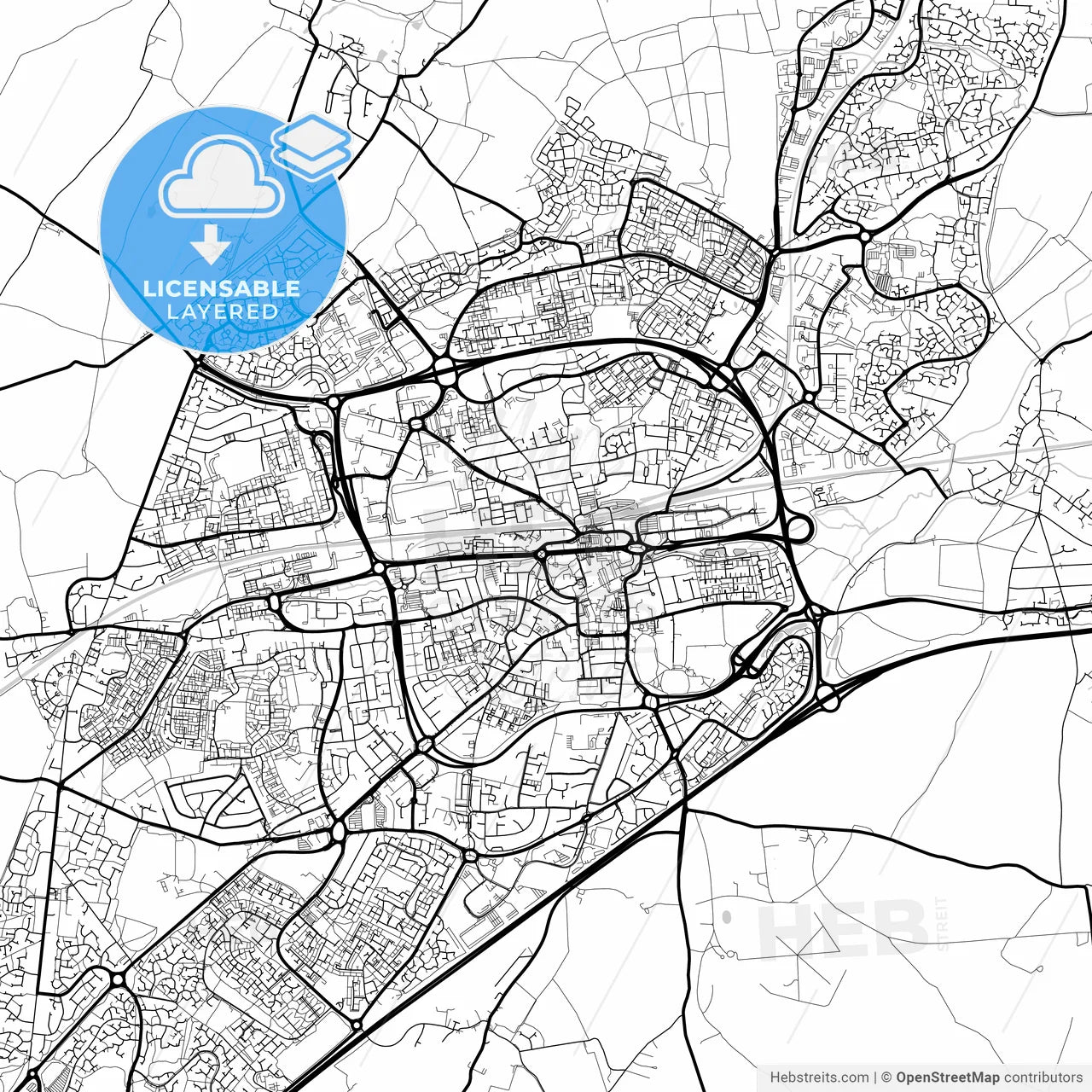 Layered PDF map of Basingstoke, South East England, England