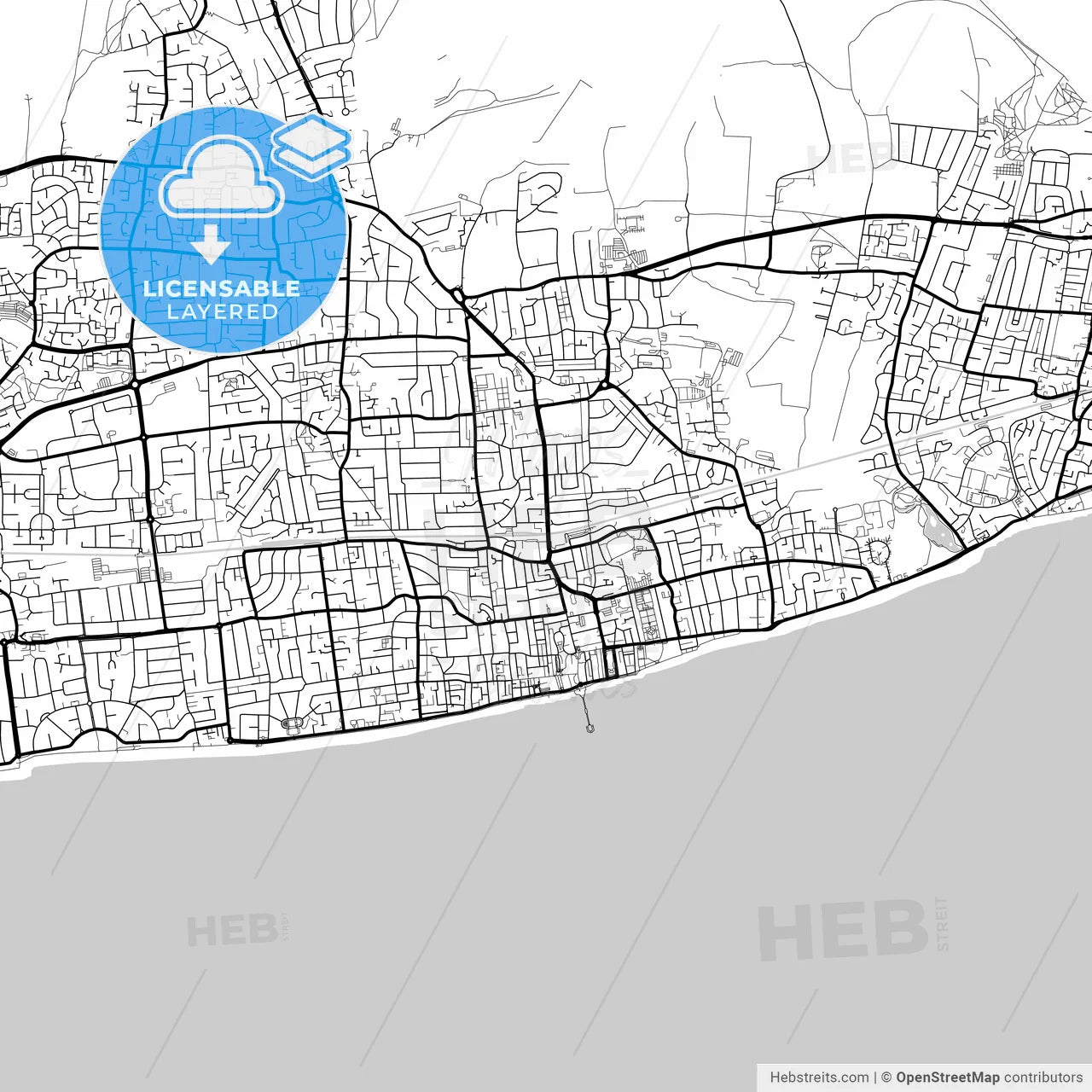 Layered PDF map of Worthing, South East England, England