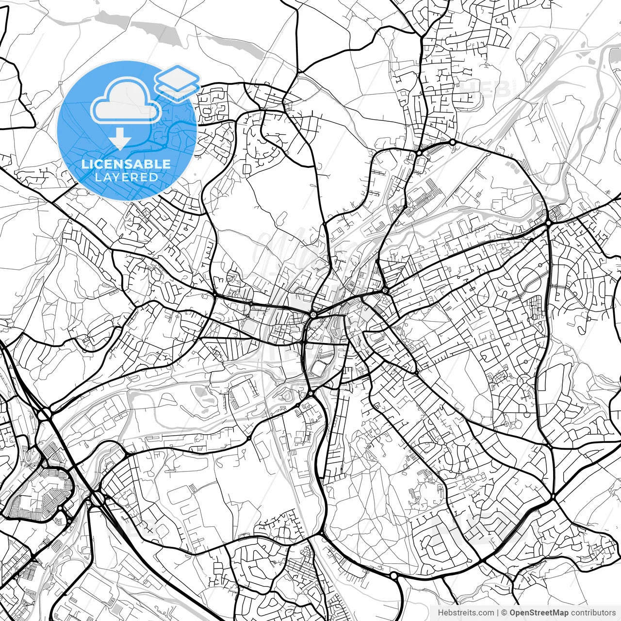 Layered PDF map of Rotherham, Yorkshire and the Humber, England