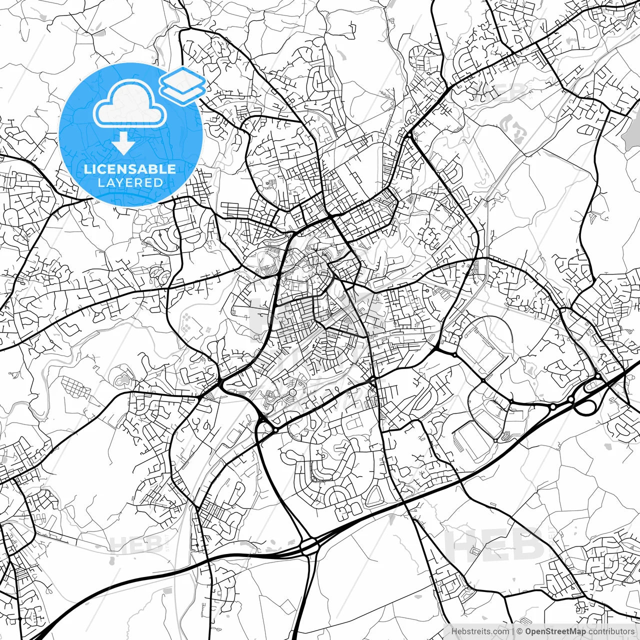 Layered PDF map of Rochdale, North West England, England