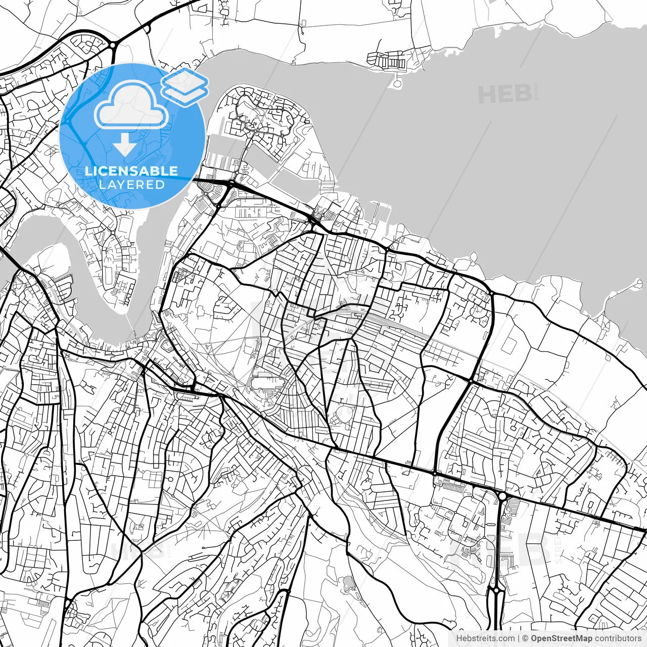 Layered PDF map of Gillingham, South East England, England