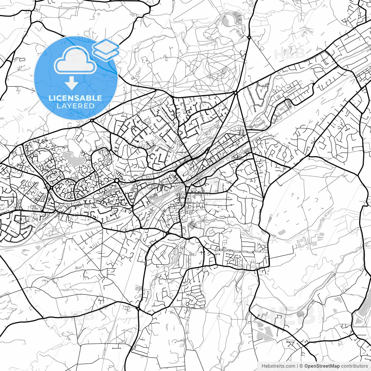 Layered PDF map of Woking, South East England, England