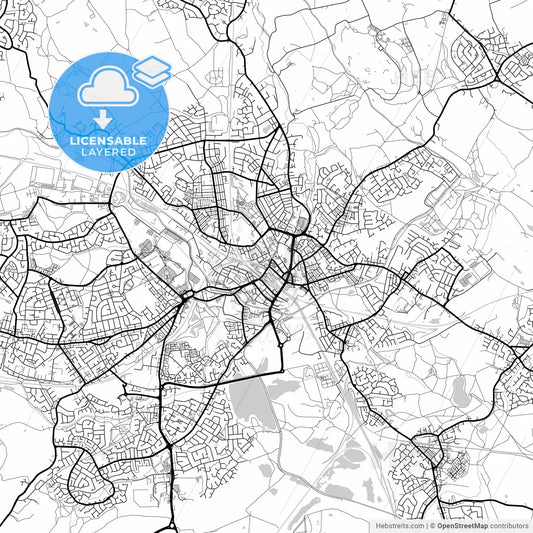 Layered PDF map of Wigan, North West England, England